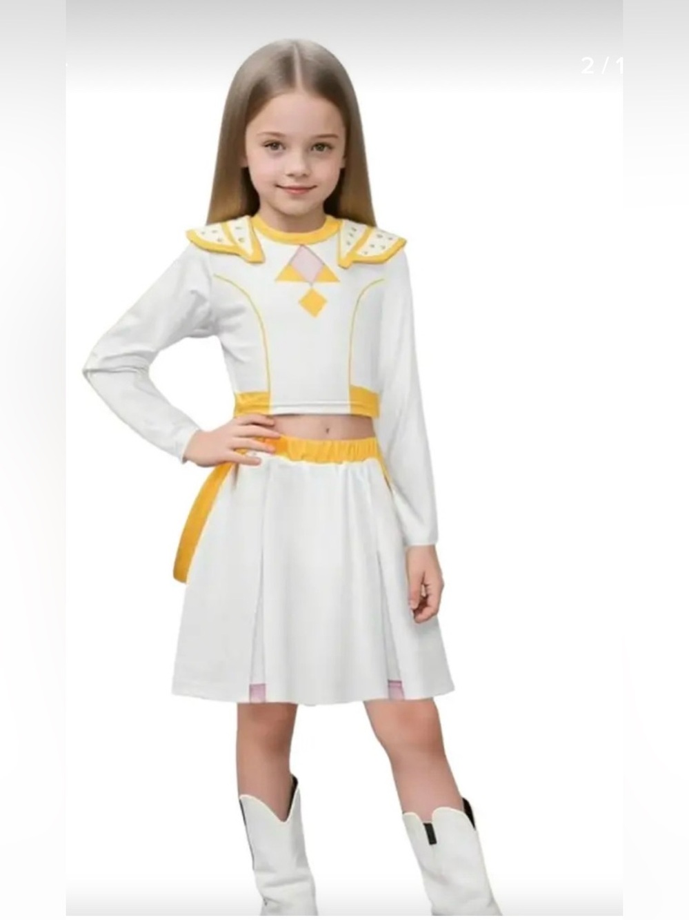 Girls White and Yellow Costume Set - Cheerful Dress and Top